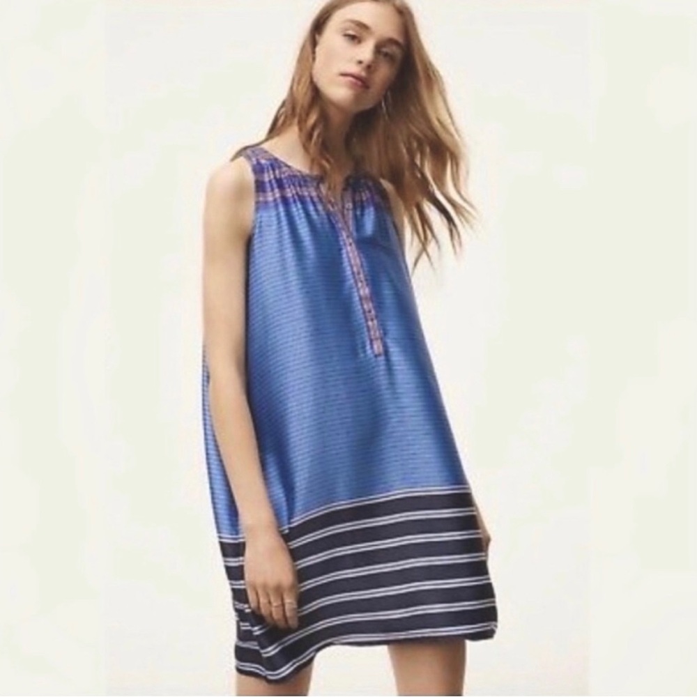 NWT Ann Taylor LOFT Blue Stripe Maternity Shift Dress Size Large